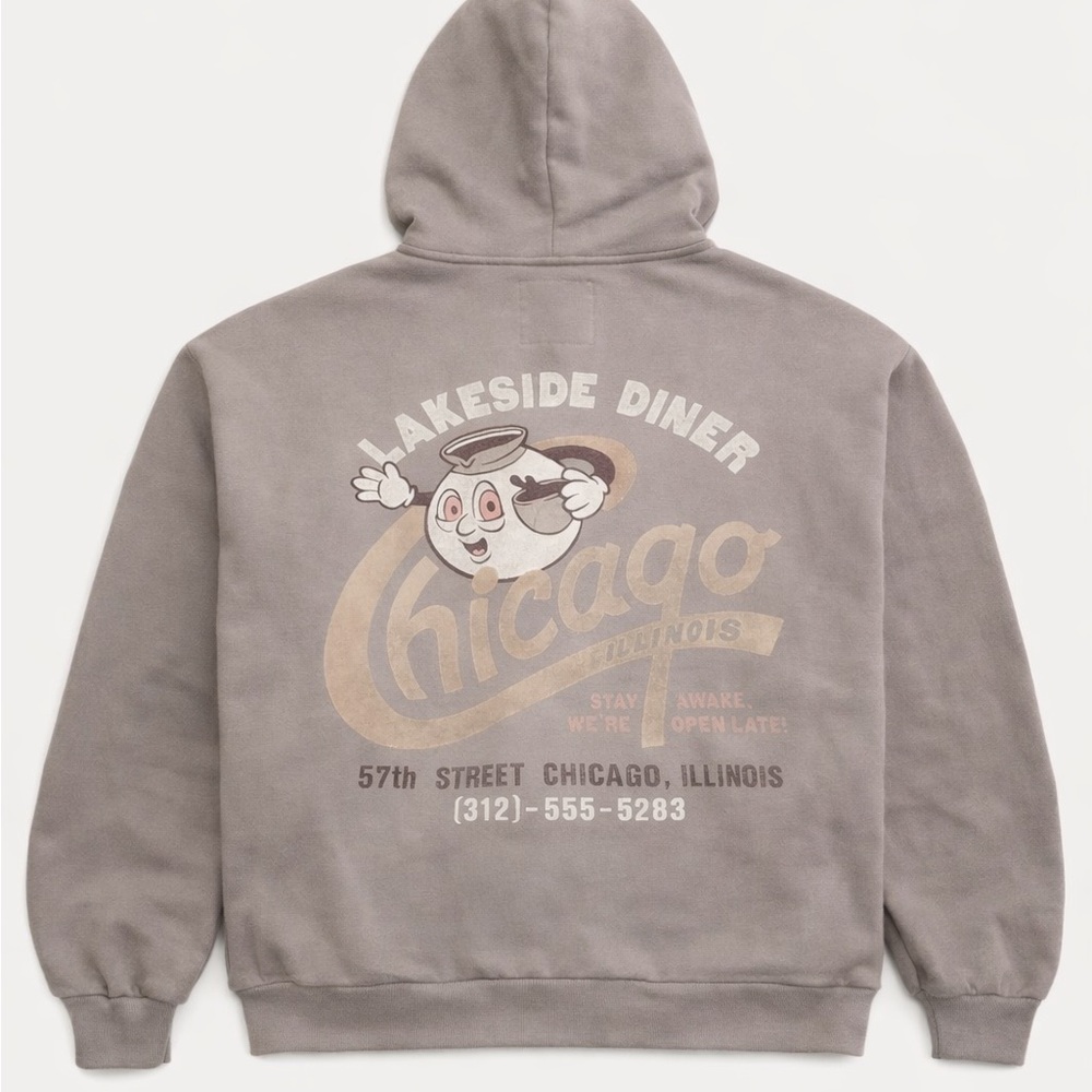 Hollister beige Lakeside Diner Chicago Graphic Hoodie
